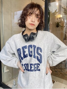 ボブパーマ/くるくるパーマ/スパイラルパーマ/ダークアッシュ