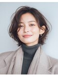 ニュアンスボブ/前髪なし/トップふんわり/40代/50代/60代