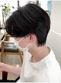 韓国マッシュセンターパート×黒髪ツーブロック襟足残し[メンズ]