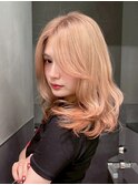 韓国ヘアくびれヘアアプリコットオレンジダブルカラー_ba555461