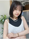久保田)切りっぱなし内巻きボブ透け感カラーグレーベージュ