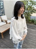 透け感バングのやわらかセミミディ