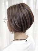 30代40代◎春のひし形ハイライト大人ショートボブ艶髪透明感
