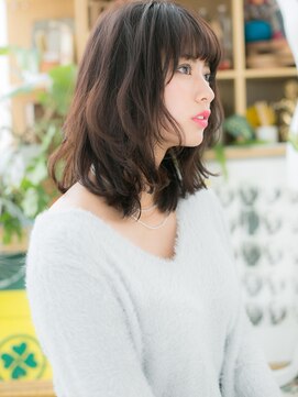 カバーヘア イヴ 戸頭店(COVER HAIR EVE) *EVE戸頭*斜めバング×黒髪風♪きゅっとくびれミディb