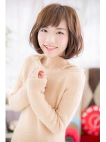 ミック ヘアアンドメイク アップ 駒込店(miq Hair&Make up)&nbsp;斜めバングで目力UP！暖色系カラーくせ毛風小顔ボブ