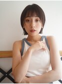 切りっぱなしロブ/マロンベージュ/前髪/原宿神宮前