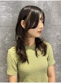 黒髪ロングミディアムハッシュフェイスカット前髪ありレイヤー