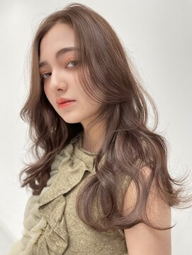 バイオレット ナゴヤ(Violet Nagoya) ワンレン小顔ロングレイヤーカットウェーブ巻き髪モカベージュ