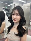 透明感カラーくびれヘアレイヤーカット前髪顔周りカット韓国ヘア