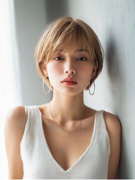 前髪顔まわりカット/外ハネボブ/丸みボブ/ショートボブ