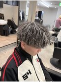 メンズパーマホワイトメッシュ縦落ちツイスパマッシュ