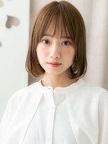 カバーヘア ブリス 北浦和(COVER HAIR bliss)&nbsp;フレンチバングミルクベージュブリーチなしレイヤーボブ20代X