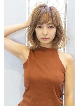 ジョワイユヘアーデザイン(Joyeux) 前髪ありココアブラウン大人かわいいフリンジウェーブふわミディ