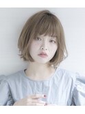 黒髪/グレーベージュ/レイヤーロング/前髪パーマ/銀座