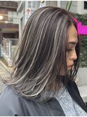 xハイライト/イメチェン/ホワイトブロンド/外ハネボブ/美髪/