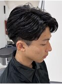 フェザーパーマフェードセンターパートメンズ眉毛ブリーチ