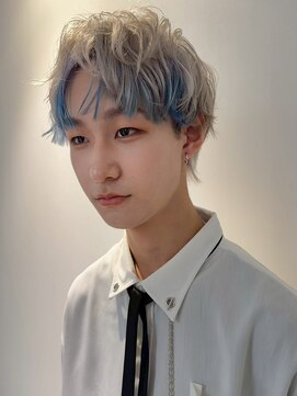 イーストハムヘッドショップ(EAST HAM head shop) メンズ/デザインカラー/ホワイトブロンド×スカイブルー