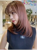 美髪 ピンクブラウン 切りっぱなしボブ エアリーロング