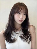 レイヤーカット／ワンカール／チョコブラウン／縮毛矯正