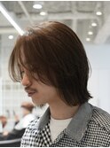 メンズミディアムメンズボブウルフカット緩めスパイラルパーマ