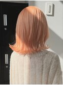 868ブラッドオレンジブロンドヘアバイカラー逆グラデーション