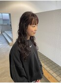 ロングパーマ　オレンジブラウン　スパイラルパーマ