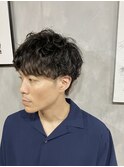 シャドウパーマ×耳だしマッシュ