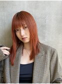 暖色アプリコットオレンジブラウンレイヤーヘア