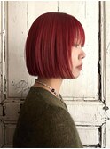 【Vicky指名】ボブレッドカラー暖色ワインレッド登戸
