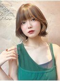 小顔ヘア ヌーディーカラー 韓国ボブ 切りっぱなしボブ