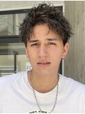 ツイストスパイラルパーマフェードメンズショート刈り上げ短髪