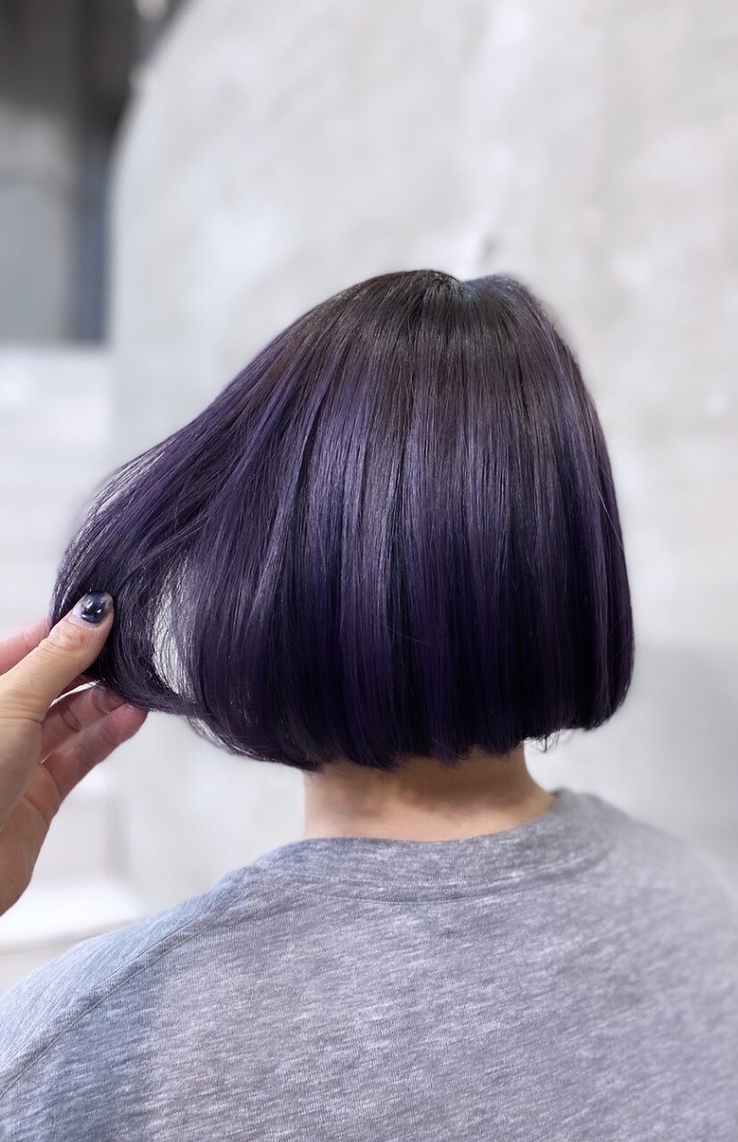 寒色系カラー/パープル/内巻きボブ/艶感/パープルブラック：L080739041