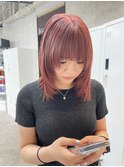 レイヤーカット/顔まわりレイヤー/ケアブリーチ/ピンクベージュ