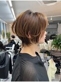 ◇ショートボブホワイトグレージュミニウルフチェリーブラウン