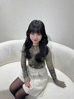 アム 表参道(am)&nbsp;小顔薄めバンググレージュレイヤーロング前髪パーマ黒髪