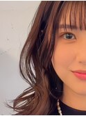 前髪で眼力/シースルーバング/顔周りレイヤー/ピンクブラウン