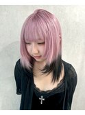 ピンクデザイン/ホワイトグレージュ/ミニウルフ/ハイトーン