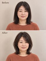 aptas 青山/表参道 白髪染め/白髪ぼかしハイライト/ボリュームアップエクステ&nbsp;40代の大人ひし形ミディアム｜表参道・青山