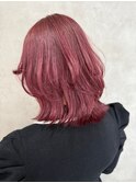 大人可愛いショートウルフシアーピンク×くびれ巻き