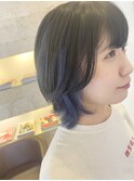 ウルフカット×インナーカラーブルー