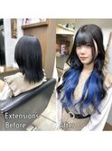 黒髪にも合う★インナーカラー×シールエクステ/ブルーブラック