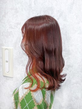 デミヘアー(Demi hair) イヤリングカラー×透け感オレンジカラー