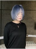 ネイビーブルーハッシュカットボブひし形ショートケアブリーチ7
