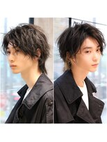 ネイビー(NAVY)&nbsp;ラフミディアムダークアッシュハイライトブリーチセンターパート