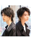 ラフミディアムダークアッシュハイライトブリーチセンターパート