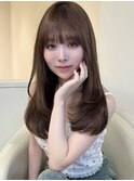 大人可愛いくびれ巻き顔まわりレイヤーピンクブラウンミディアム