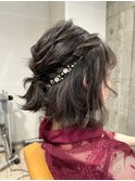 ヘアセットお呼ばれ結婚式二次会大人可愛いハーフアップボブ