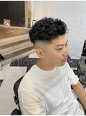 かき上げヘアショートレイアーくせ毛風パーマコンマヘアパーマ