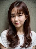 大人可愛いロングレイヤー/艶髪韓国ピンクブラウン