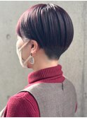 耳かけショート 刈り上げstyle ボルドーカラー